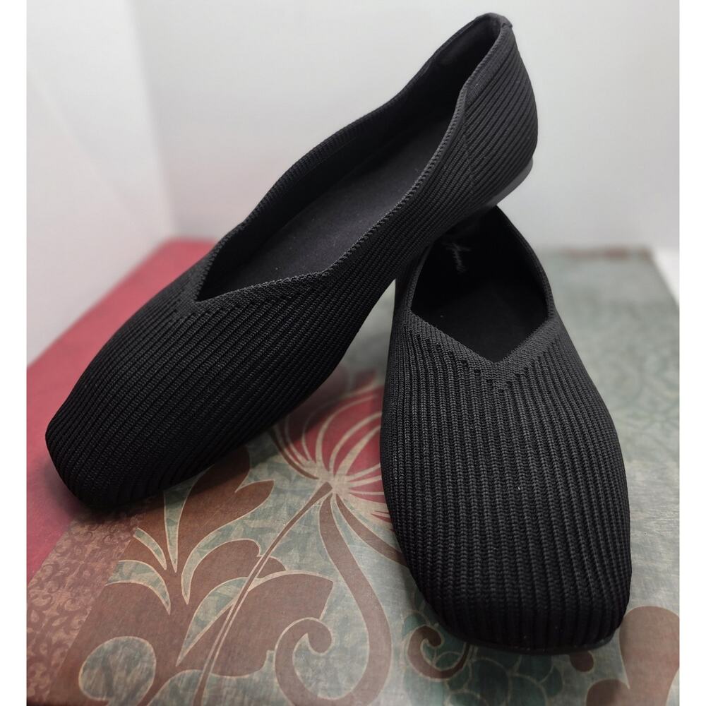 ARROMIC Ballet Flats Size 11 Black Knit Square Toe Shoes Comfy EUC